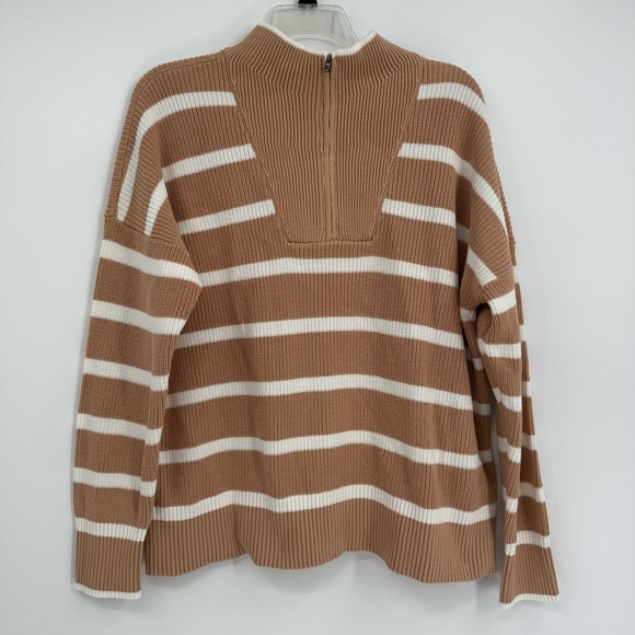 LAND'S END NWT Quarter Zip Striped Sweater Tan White Size XL Chunky Heavyweight - Picture 11 of 11